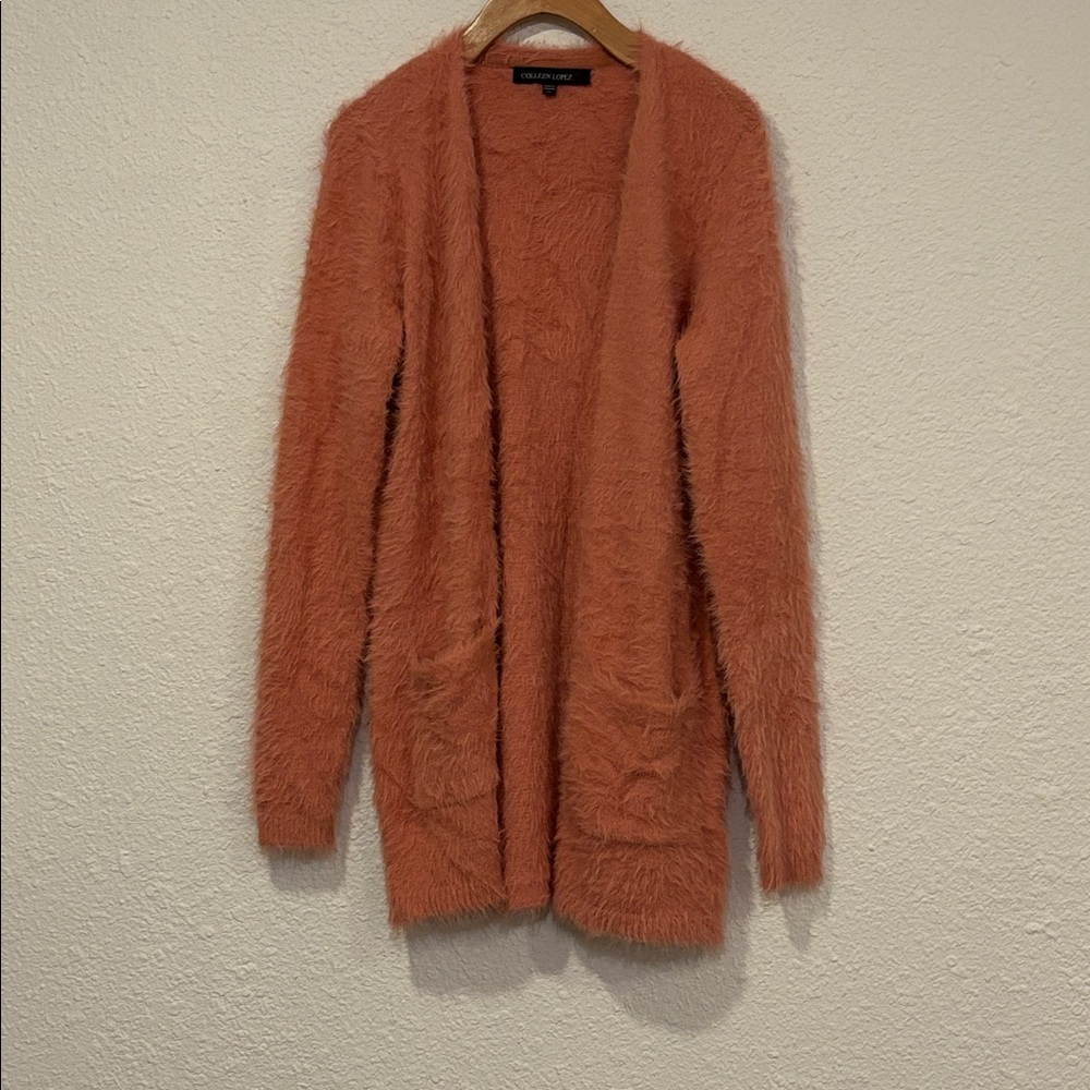 EUC Colleen Lopez Mauve/Dusty Rose Open-Front Eyelash Cardigan SZ XS